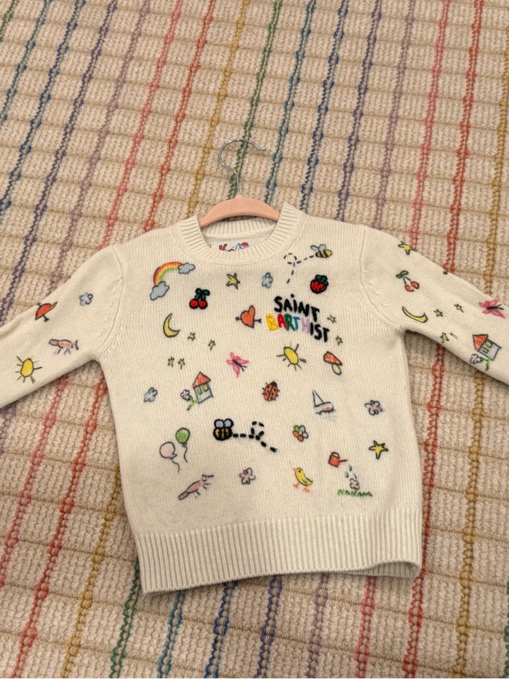 GIRL WHITE CREWNECK SWEATER PRINCESS WITH SAINT BARTH SKETCH PRINT